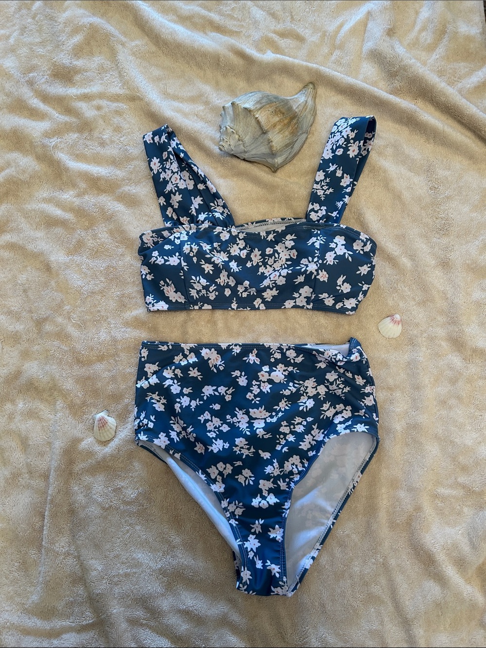 Navy Floral High-Waist Bikini Set